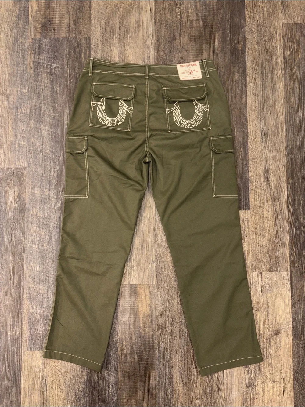 True Religion Olive Green Relaxed Cargo Jeans
